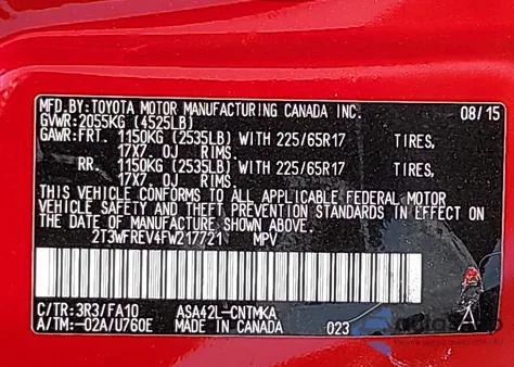 2015 Toyota Rav4 Xle z USA, uszkodzony, nr VIN 2T3WFREV4FW217721